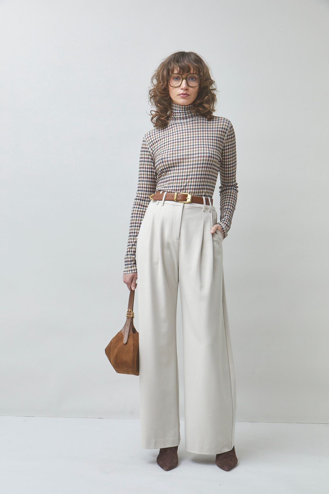 MANECH Check-print T-shirt TAUPE