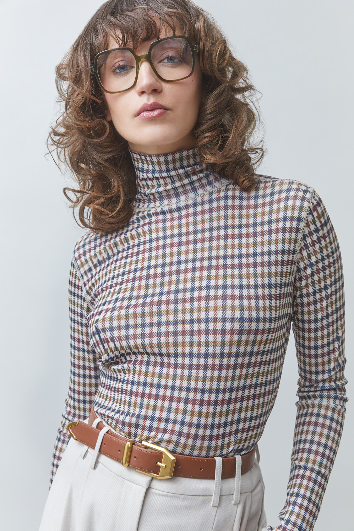 MANECH Check-print T-shirt TAUPE