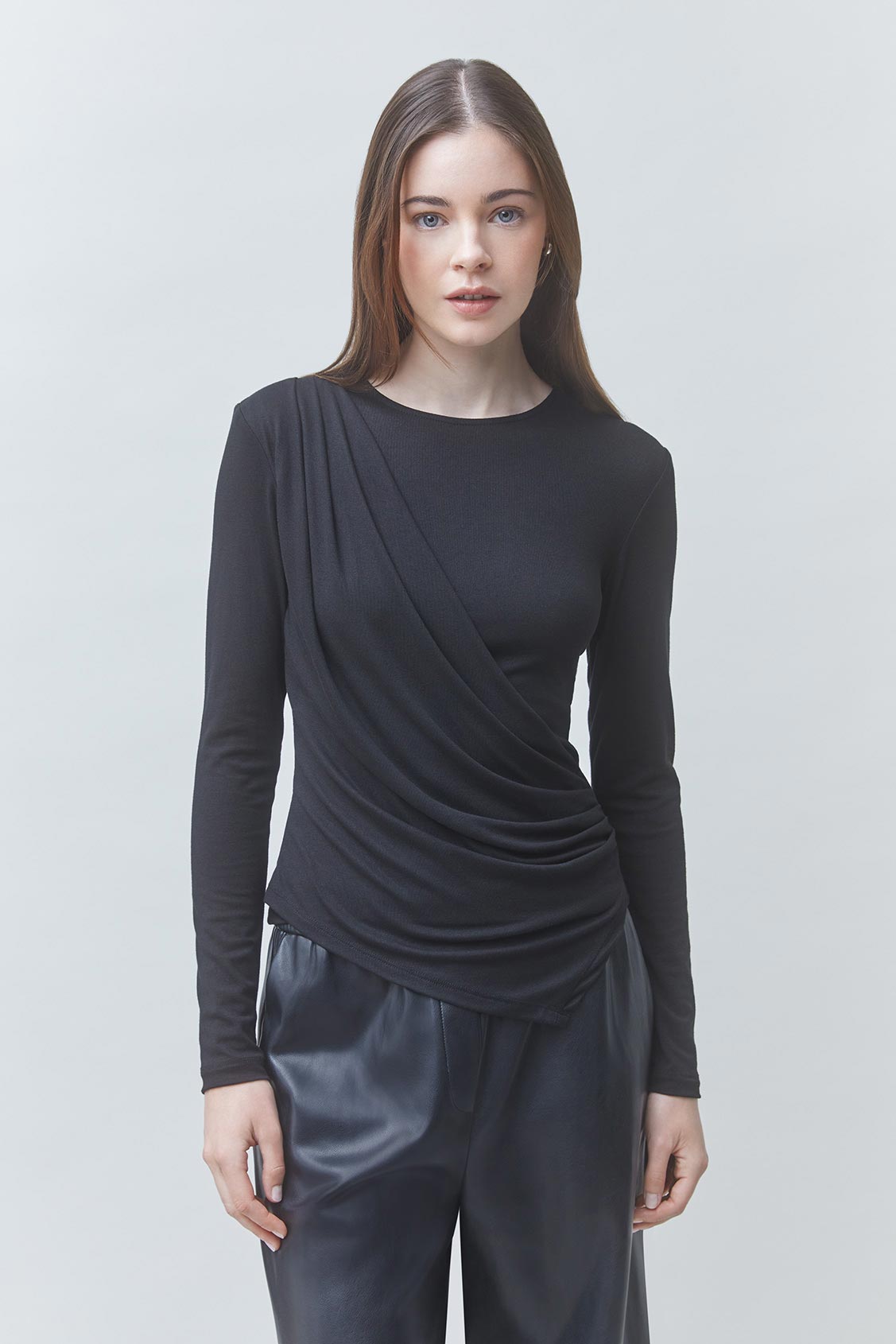 MIRKO Black draped tee-shirt BLACK