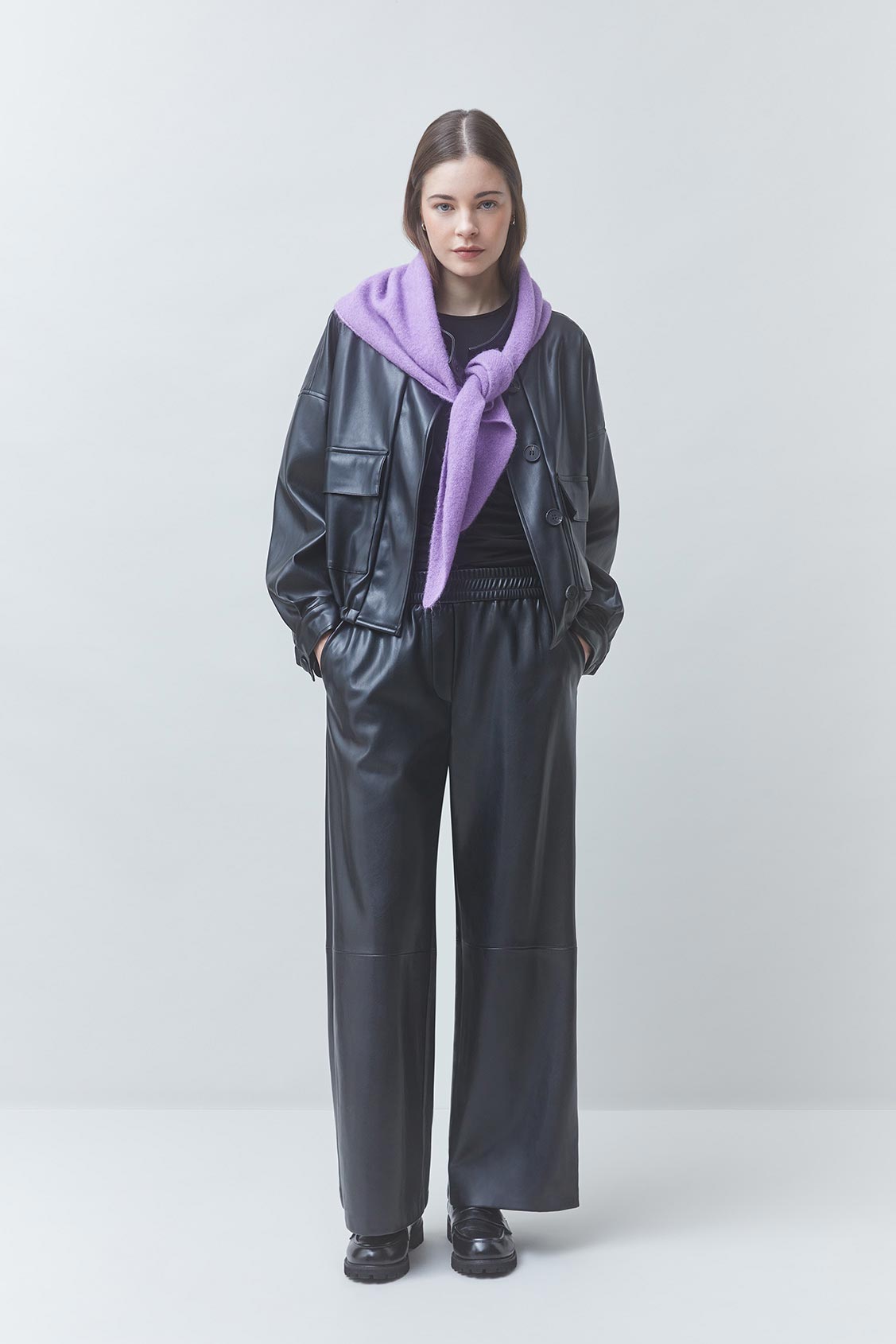 DANAO Oversized short faux leather jacket BLACK