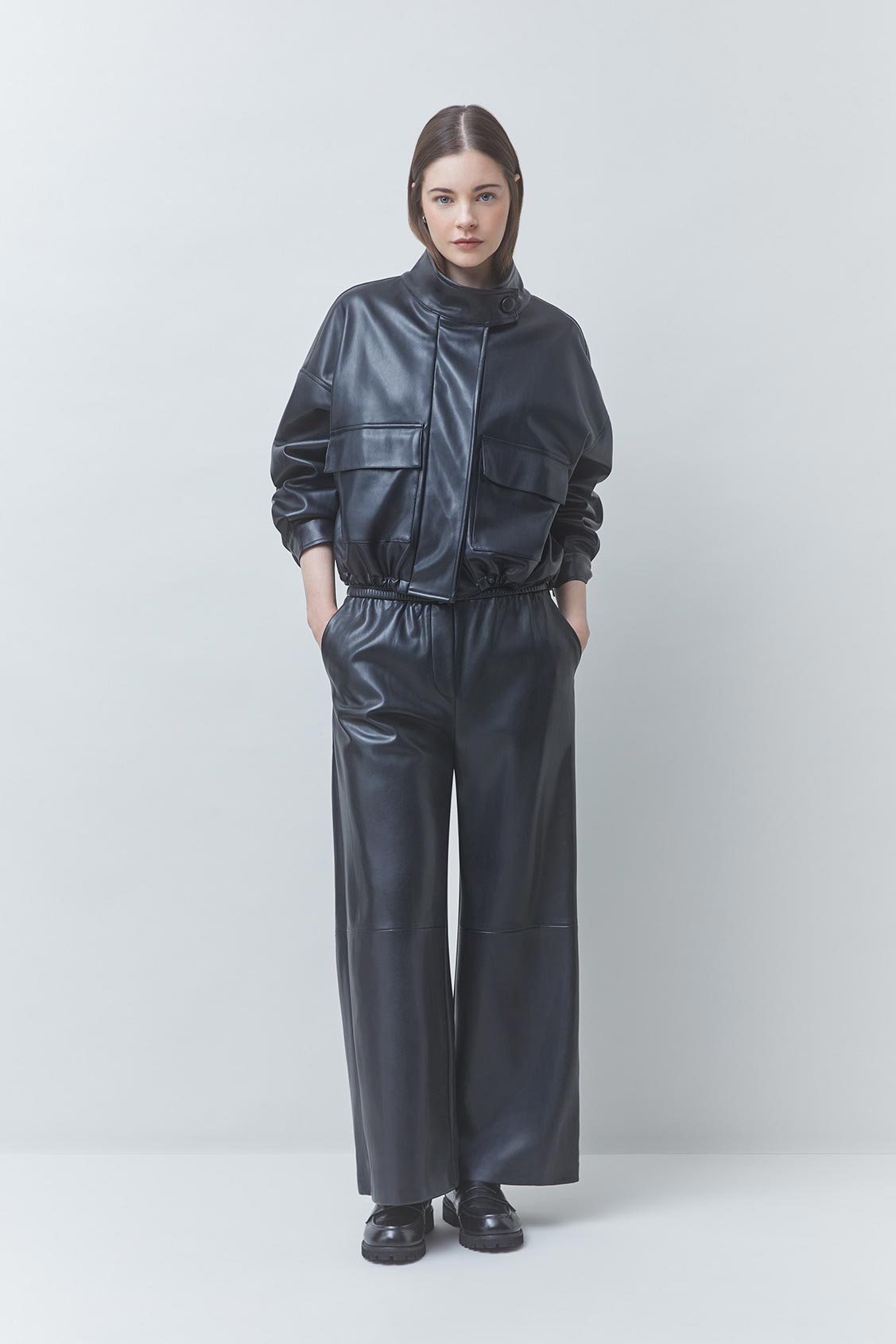 DANAO Oversized short faux leather jacket BLACK