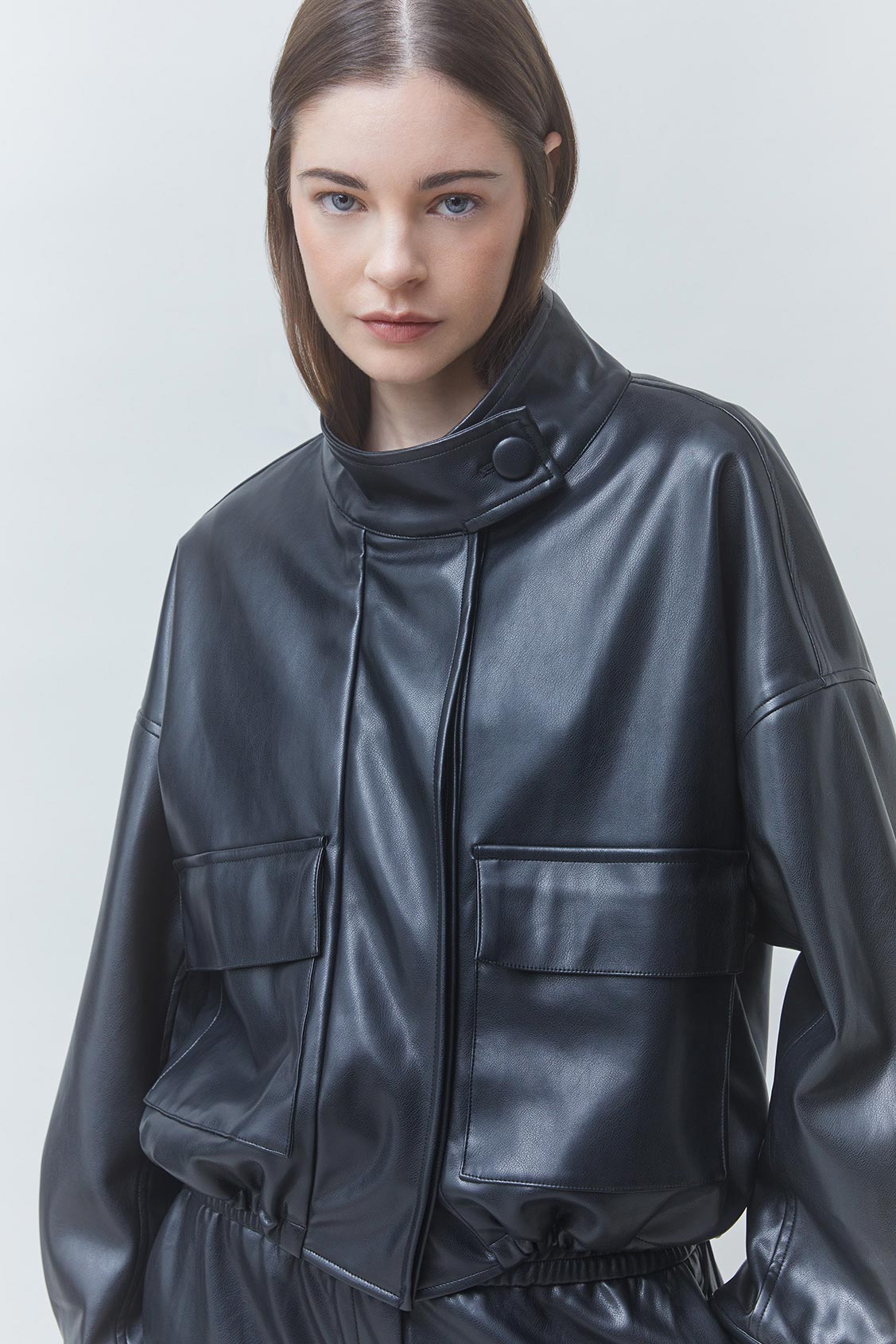 DANAO Oversized short faux leather jacket BLACK