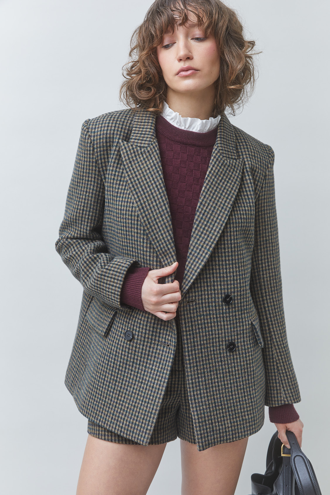 DUCKY Wool checked blazer Khaki