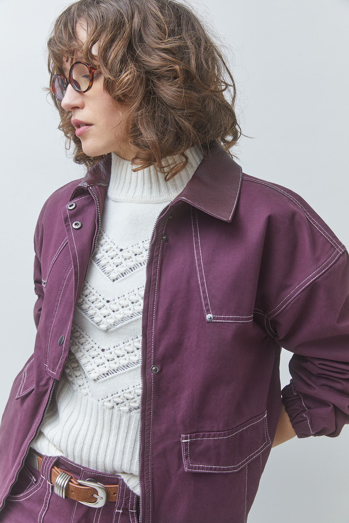 DALI Denim zip-up jacket Plum