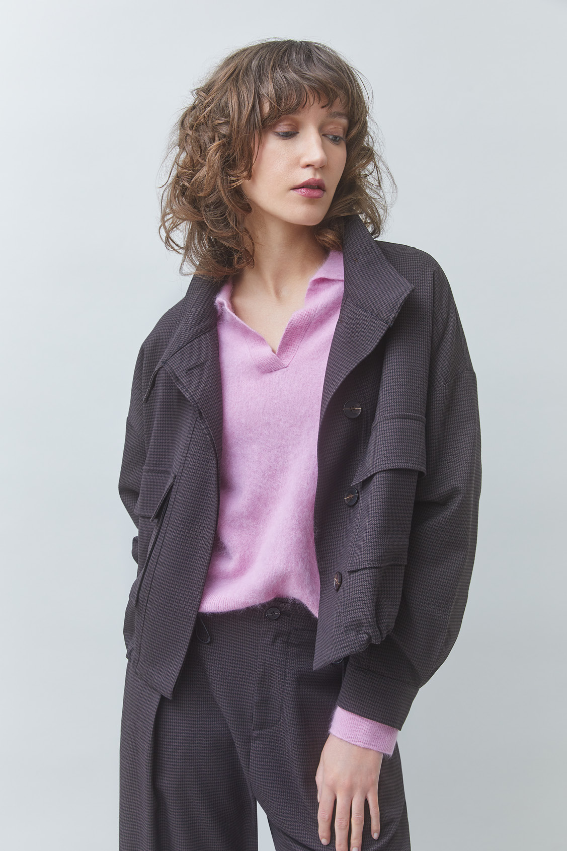 DOLLAR Choco short houndstooth jacket Chocolate
