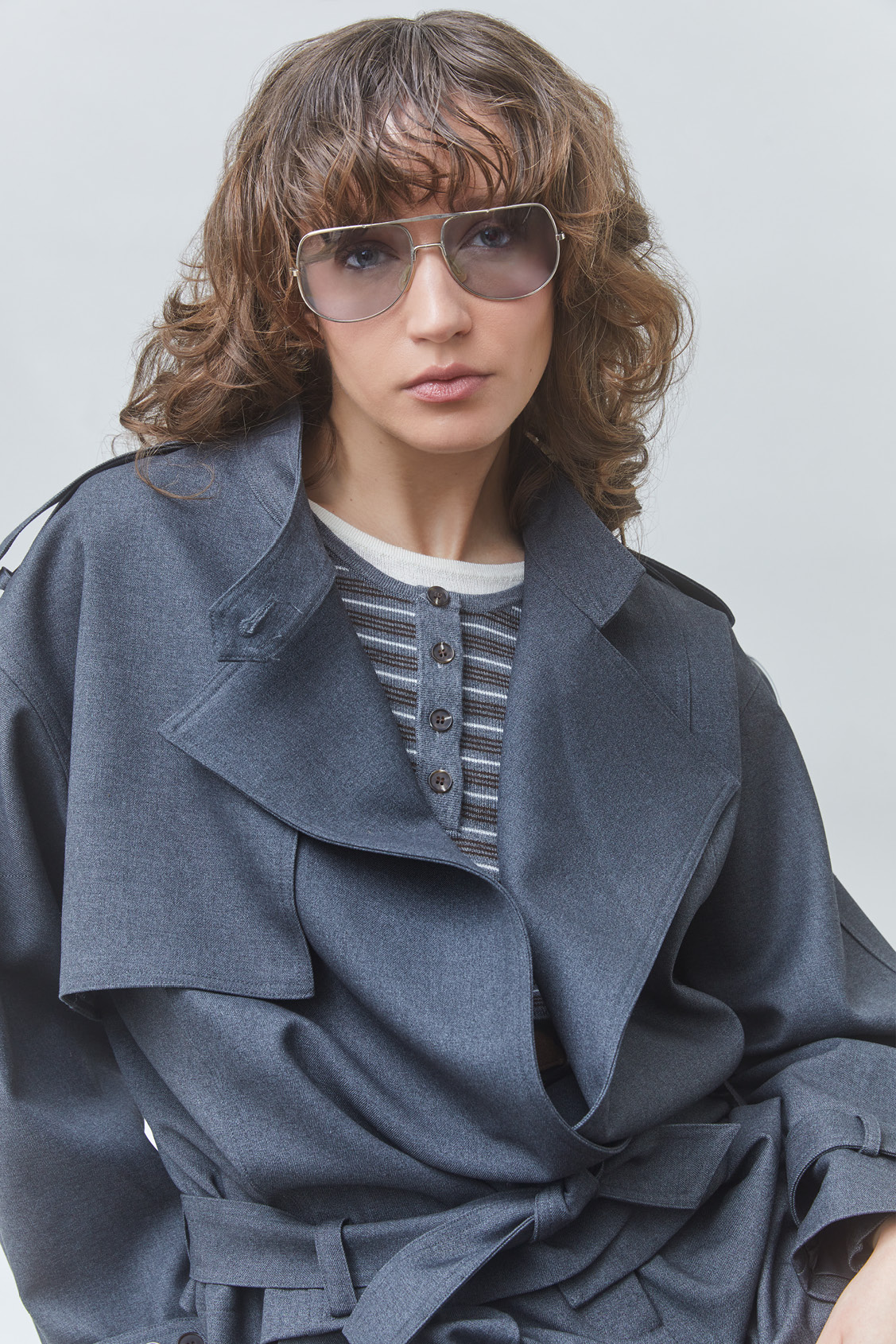 DUST Oversized short jacket with a belt Carbon