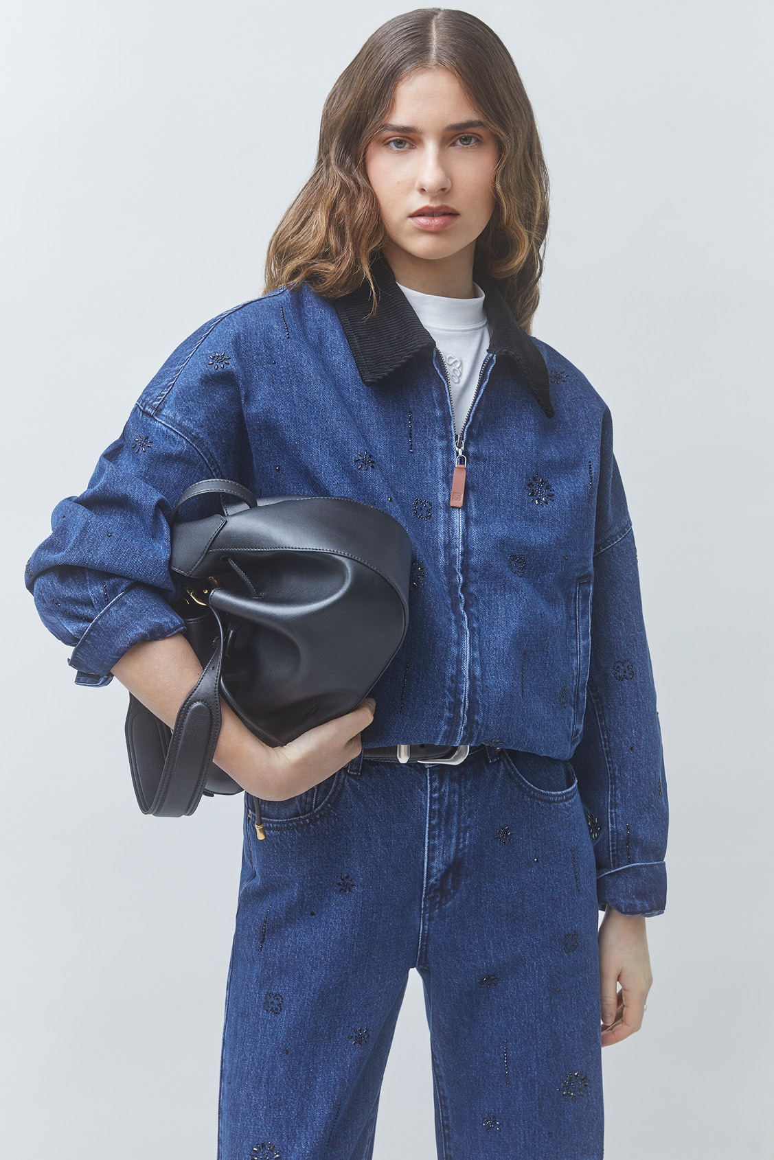 DEVON Denim jacket with black rhinestone details BLUE JEANS