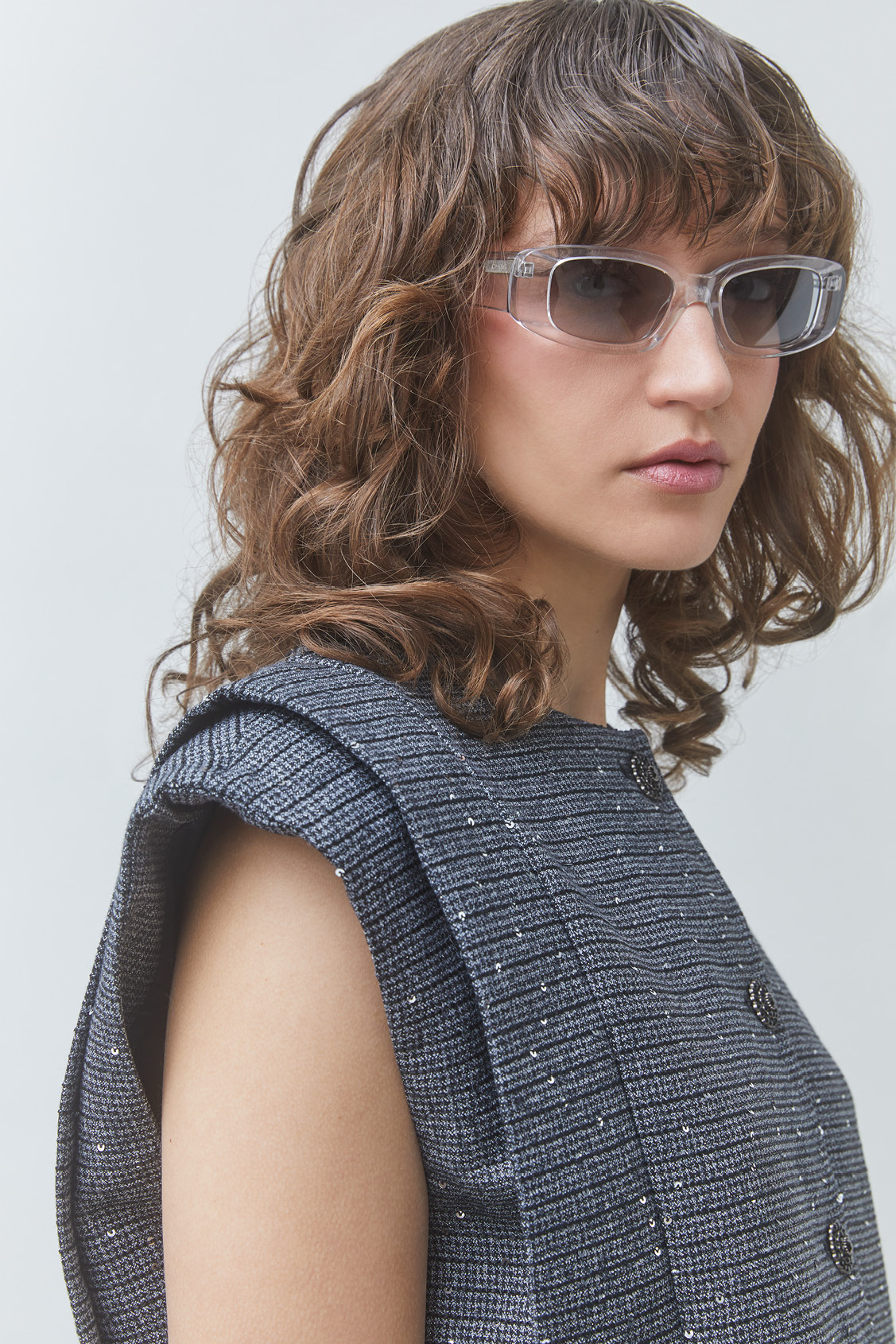 DESERT Short, sleeveless sequinned jacket DEEP BLUE