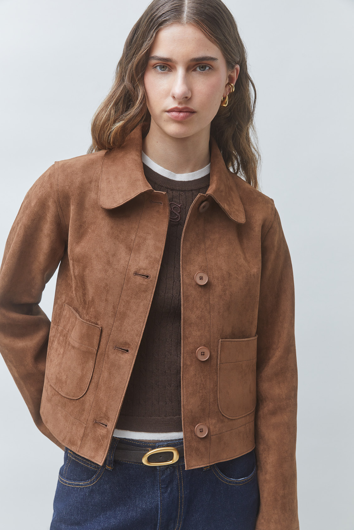 DUNE Faux suede short jacket TABACCO