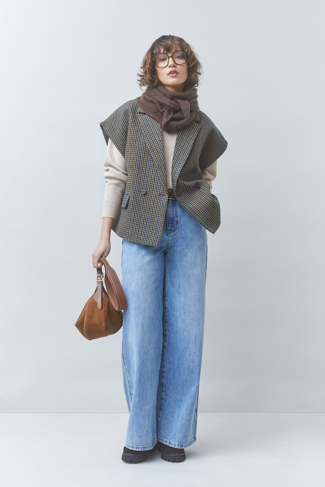 DRIFT Sleeveless checked jacket Khaki