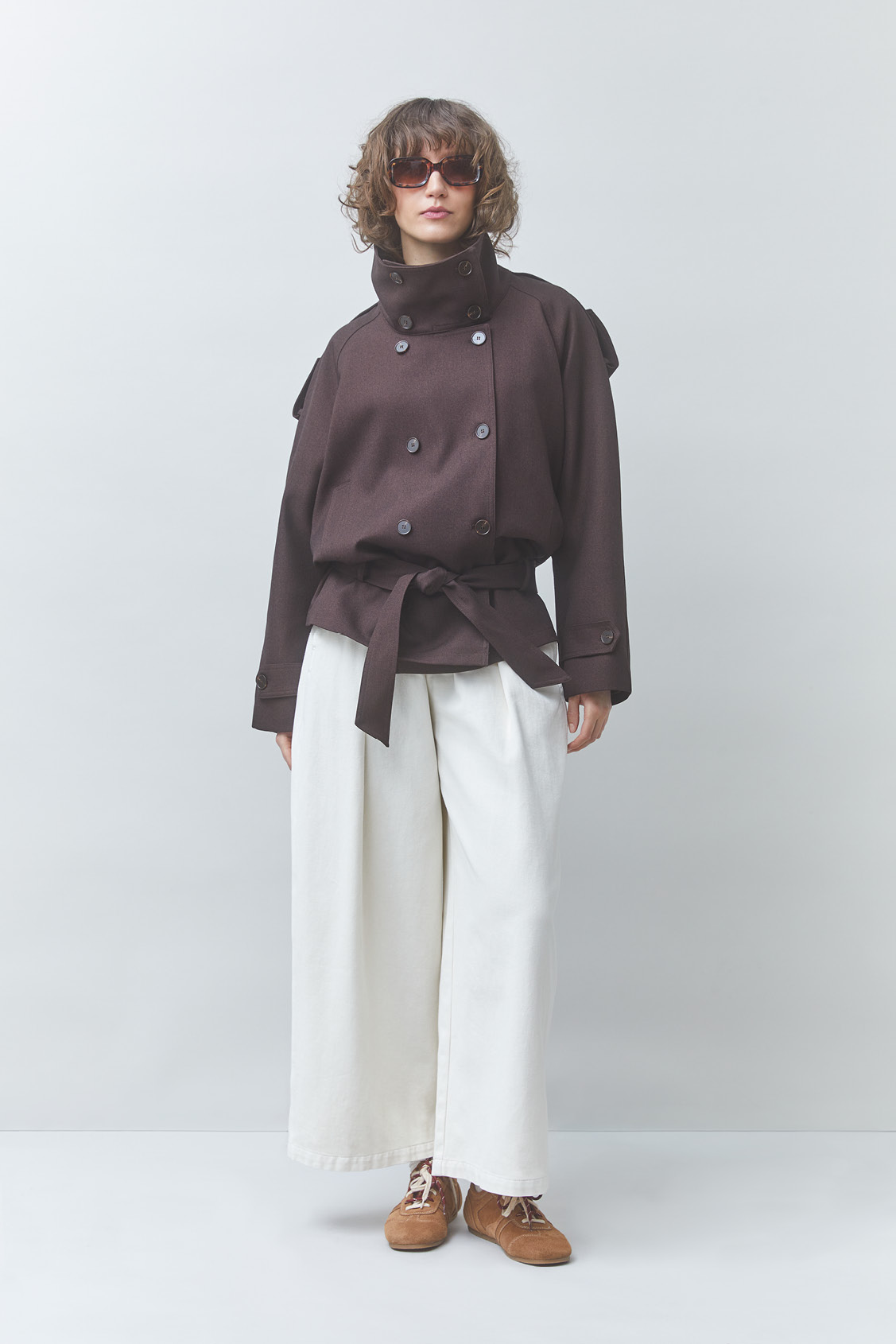 DEEP Short belted coat Plum