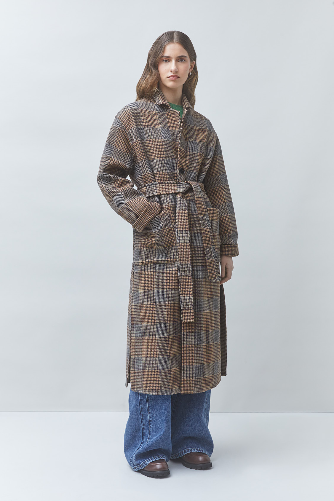 ENJOY Long reversible wool coat Chocolate