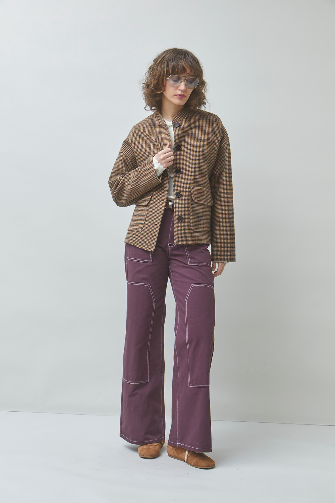 EARTH Short checked coat Chocolate