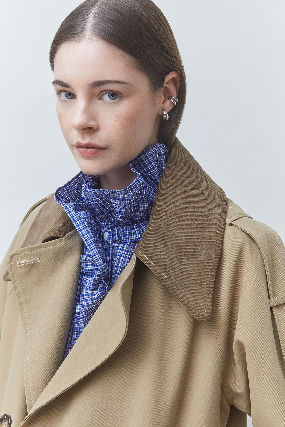 EDEN Lined checked trench coat CAMEL