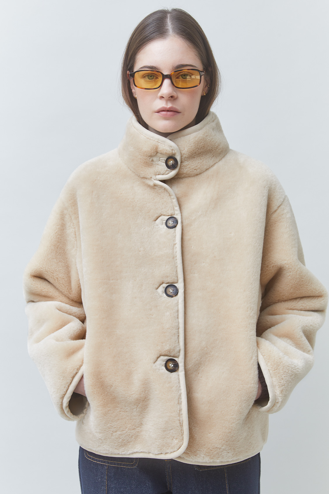 ELITE Beige faux fur coat BEIGE