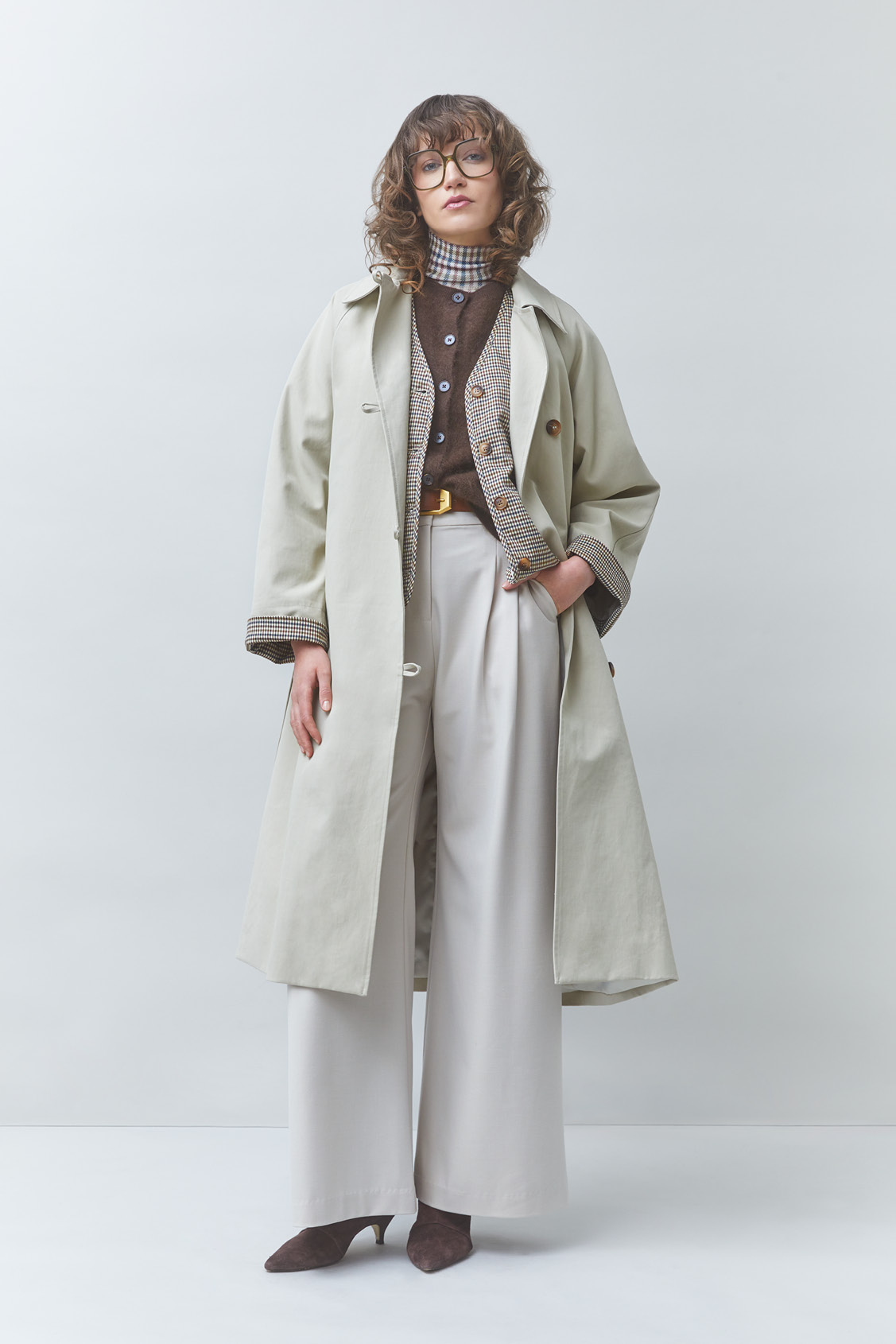 ESCAPE Long belted trench coat GREIGE