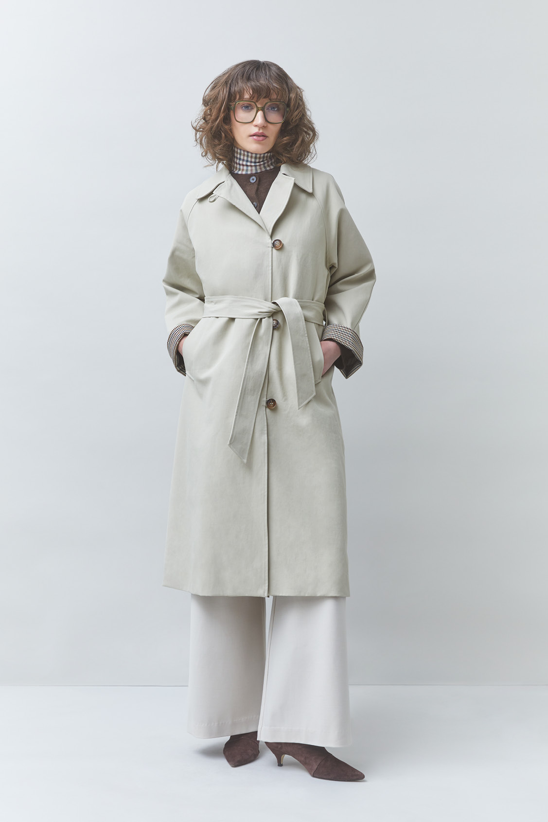 ESCAPE Long belted trench coat GREIGE