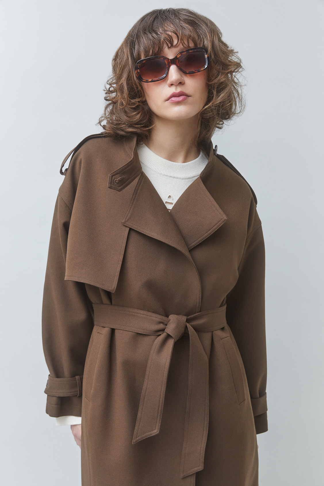 EPIC Long coat with a belt Chocolate