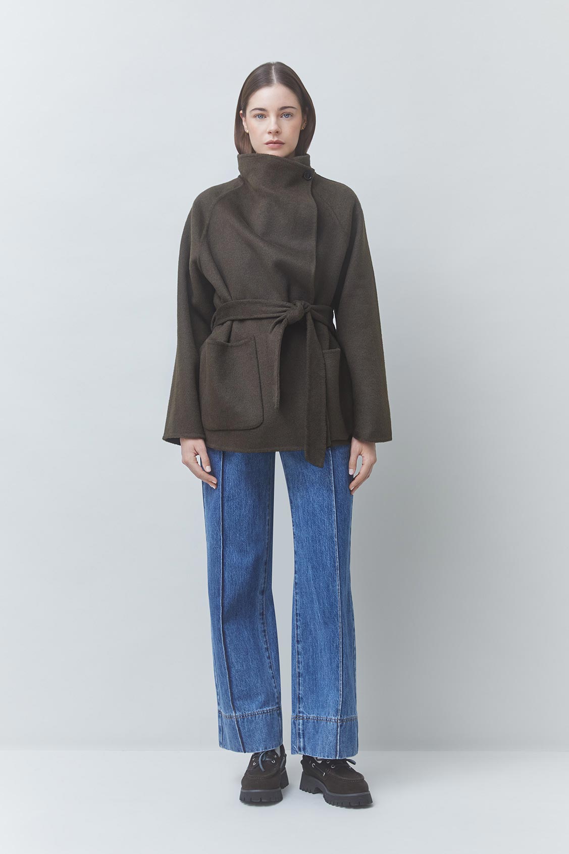 ELVIS Belted woollen coat Khaki