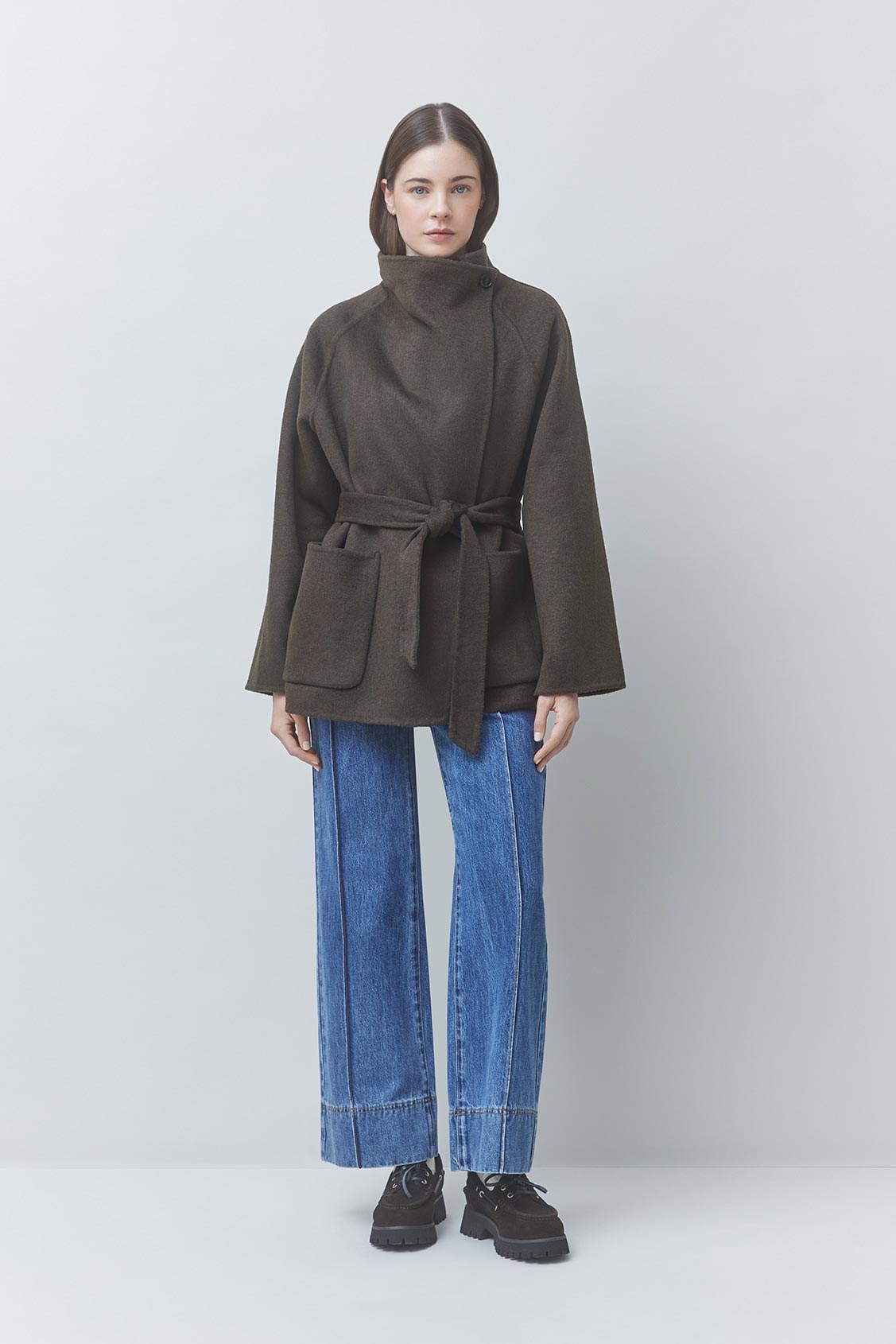 ELVIS Belted woollen coat Khaki