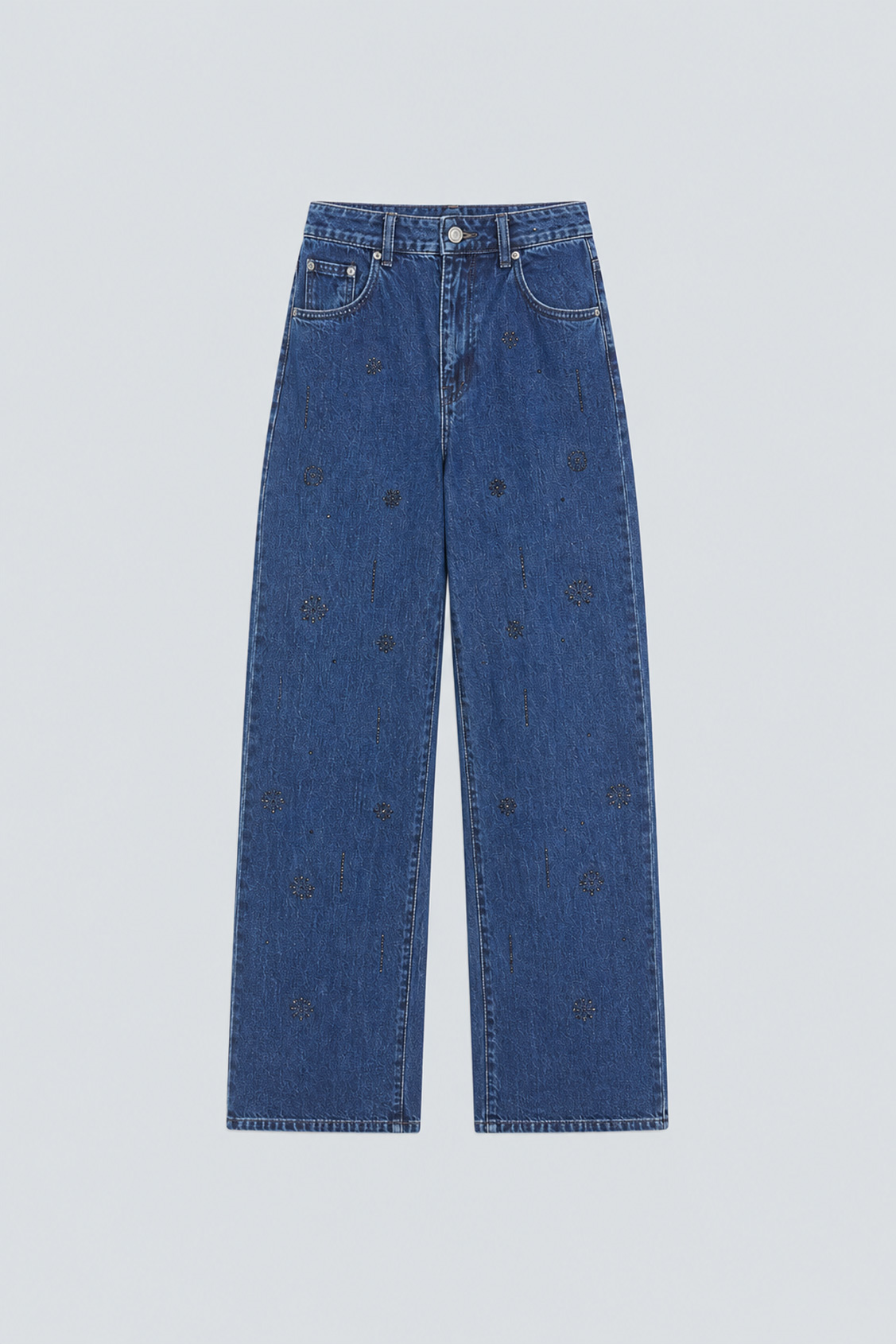 RAVEL Straight-leg jeans with black rhinestone details BLUE JEANS