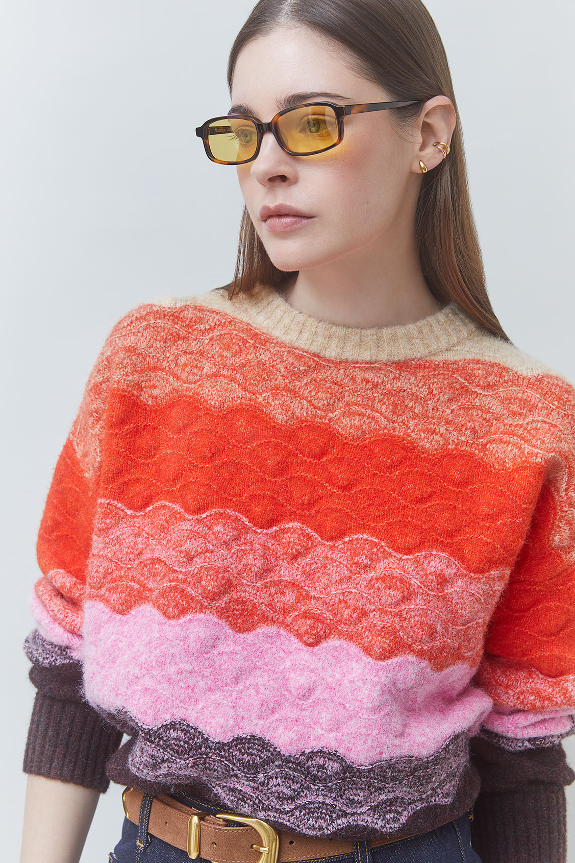 PANAYO Scalloped striped jumper ORANGE