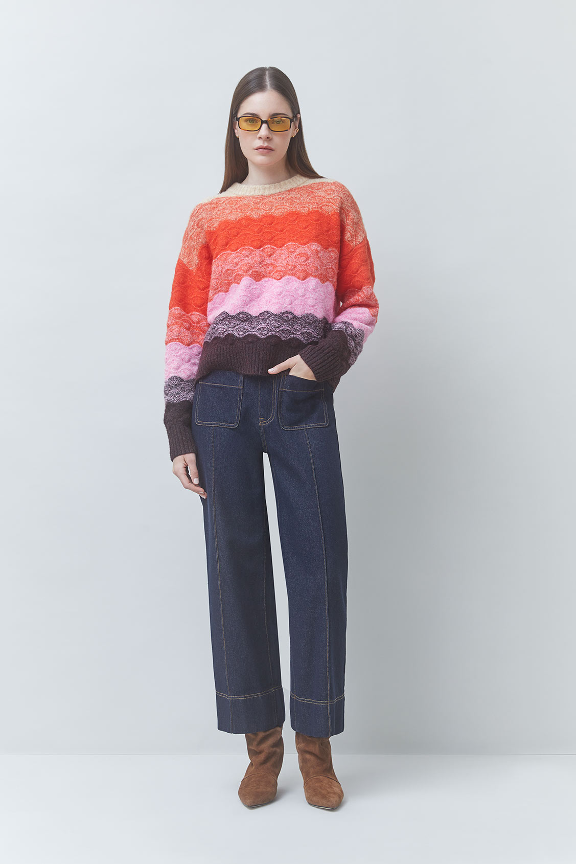 PANAYO Scalloped striped jumper ORANGE
