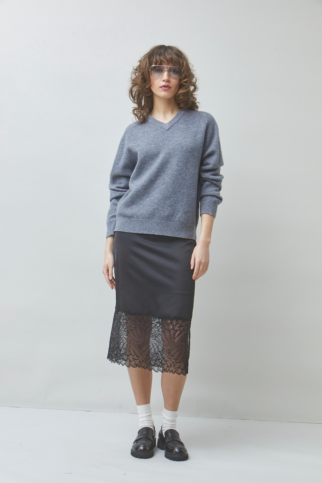 POLARI Plain mottled grey wool jumper Heather grey