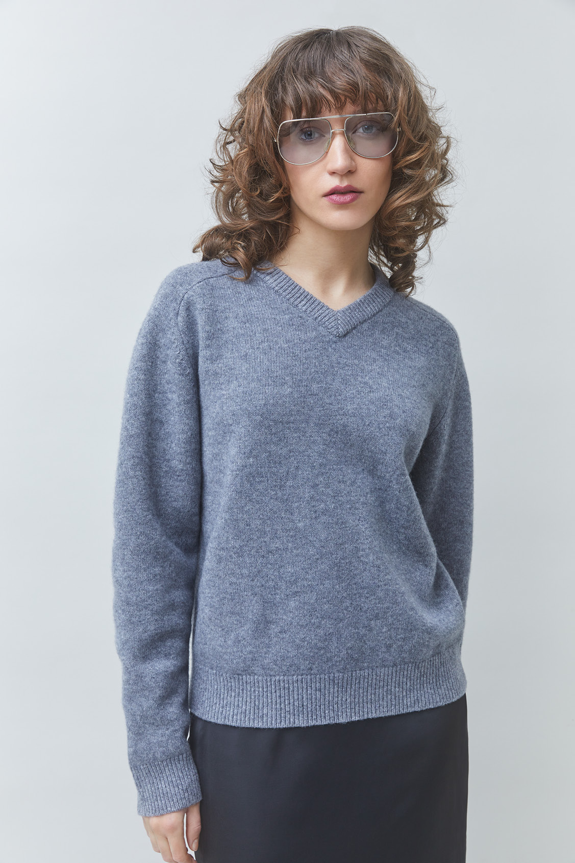 POLARI Plain mottled grey wool jumper Heather grey