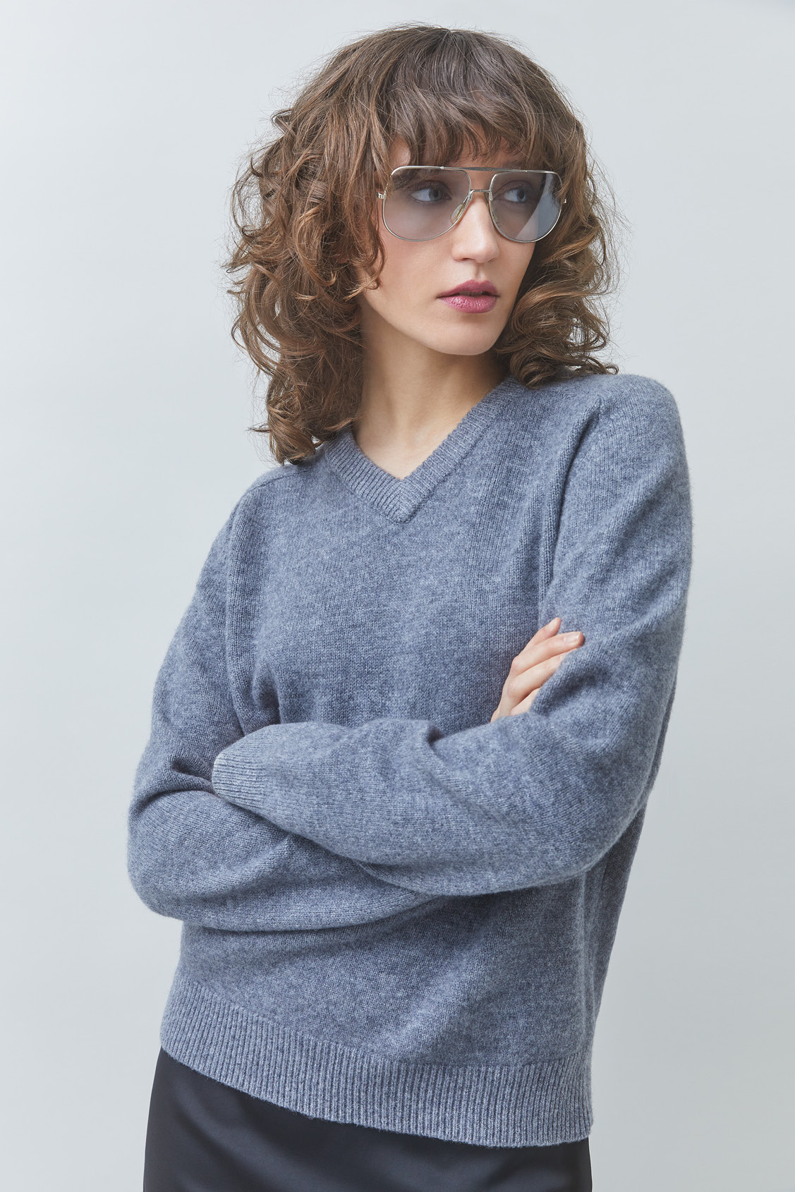 POLARI Plain mottled grey wool jumper Heather grey