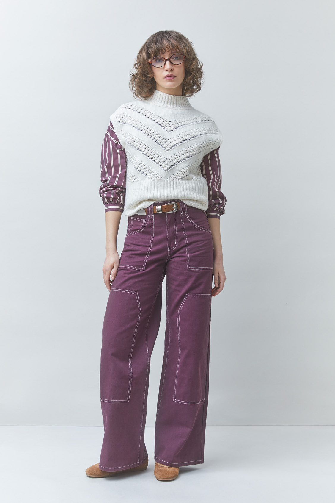 PAOLI Sleeveless openwork jumper OFF-WHITE