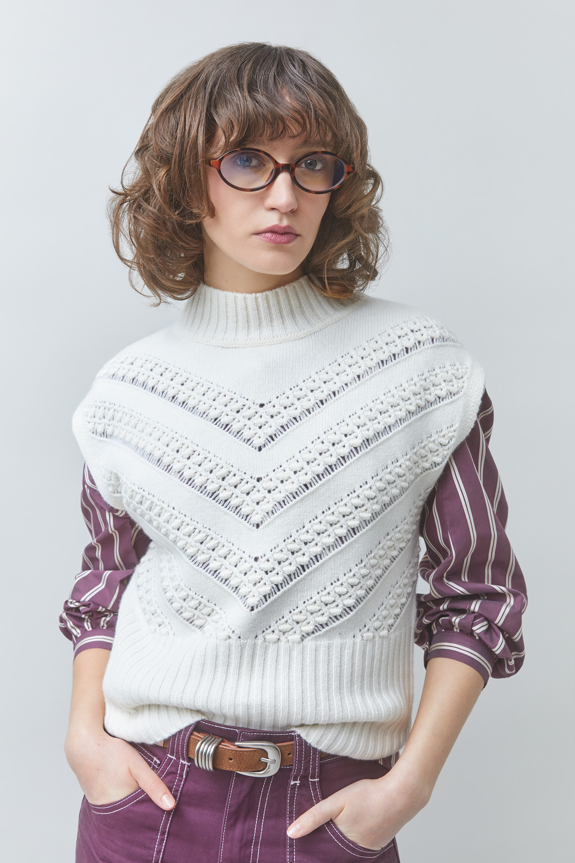 PAOLI Sleeveless openwork jumper OFF-WHITE