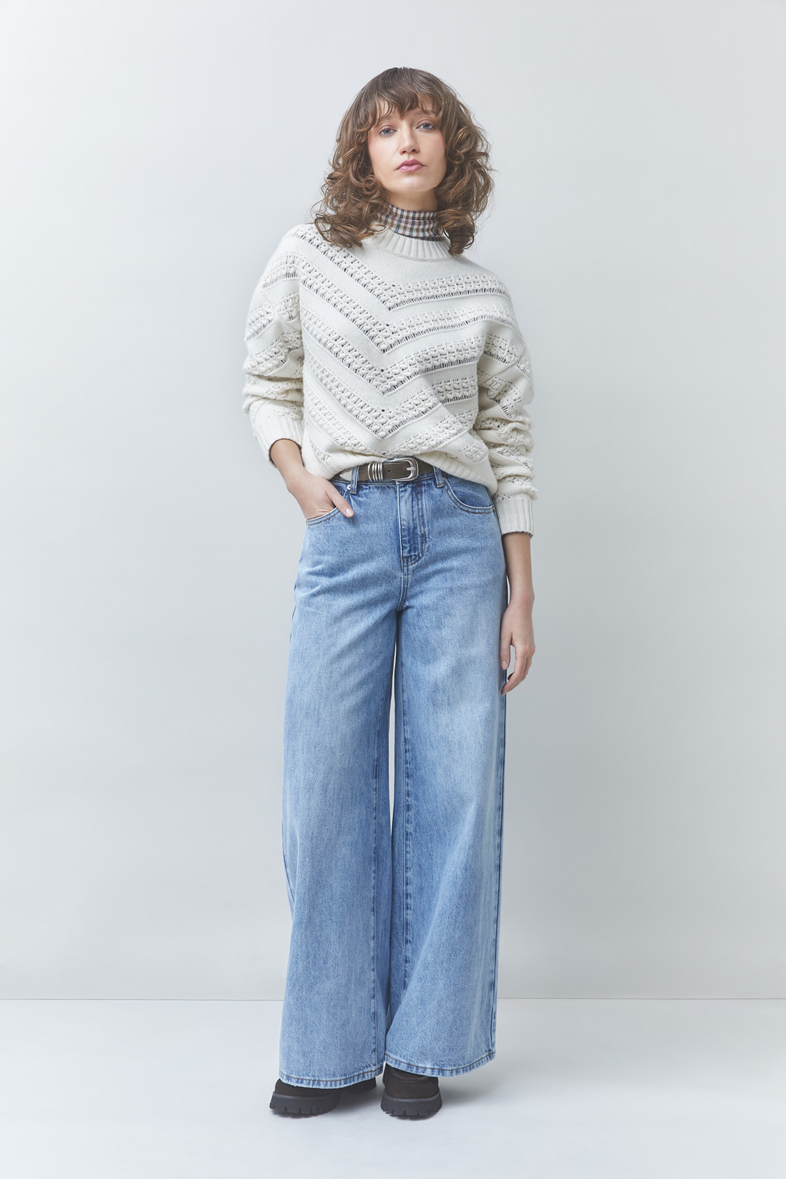 PERNEL Openwork knit wool jumper OFF-WHITE