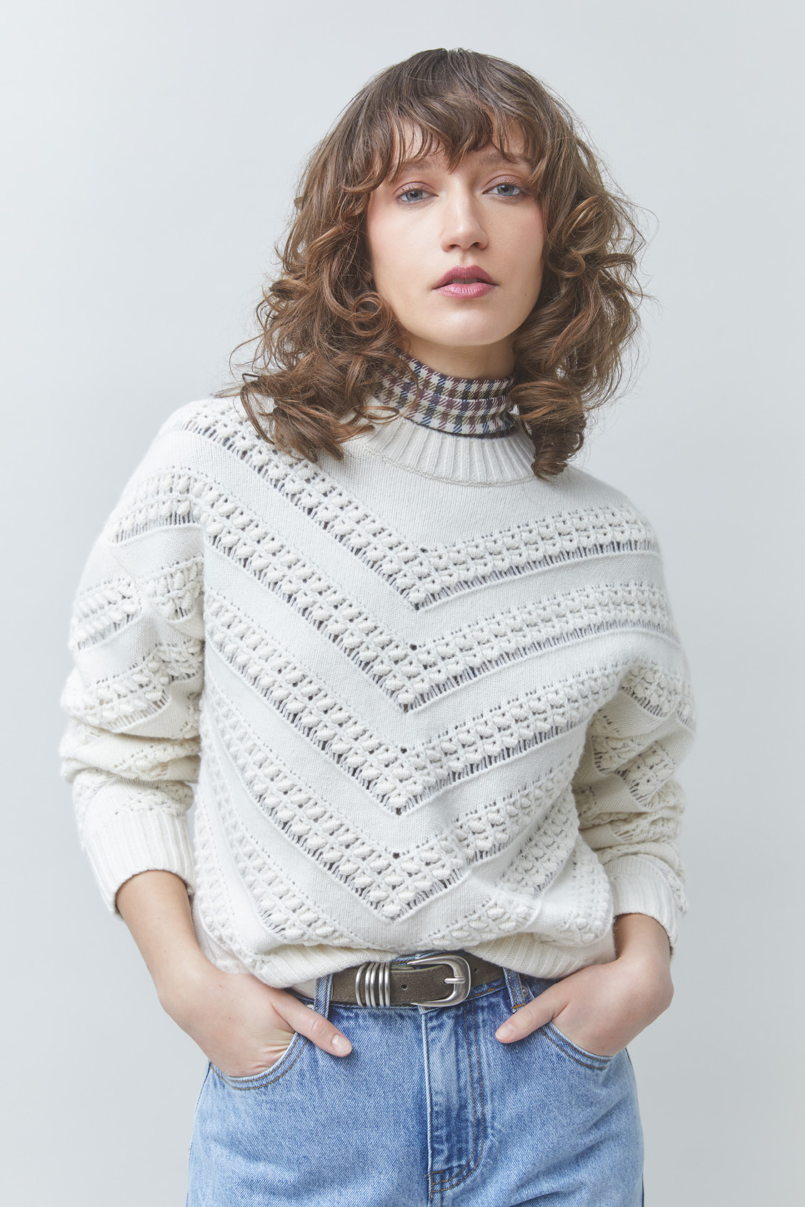 PERNEL Openwork knit wool jumper OFF-WHITE