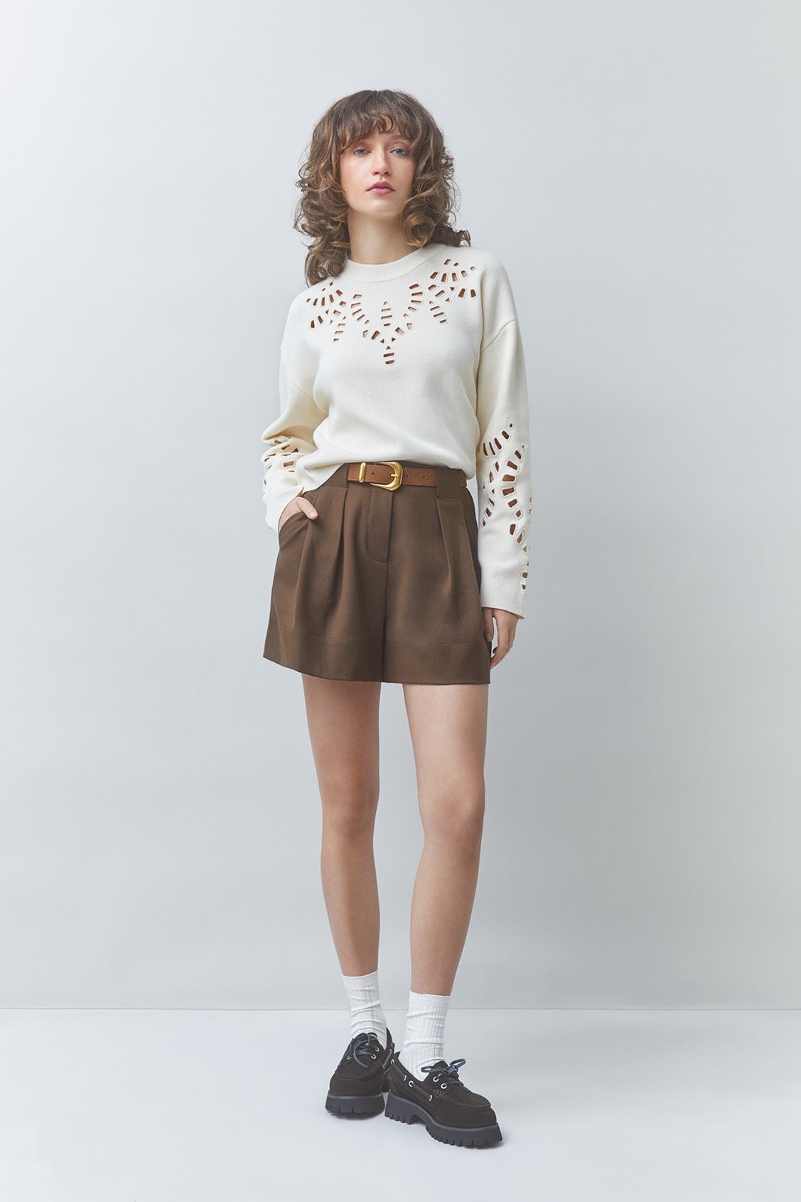 PERIKA Plain openwork knit jumper OFF-WHITE