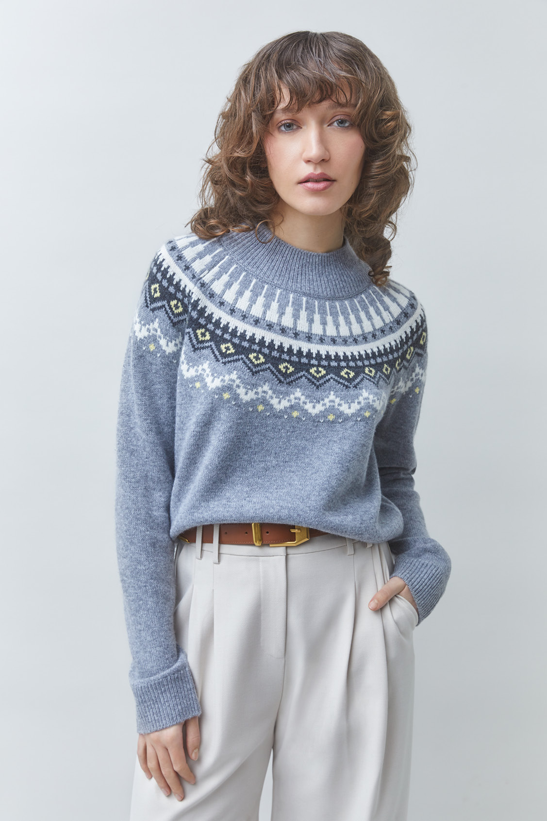 PISTI Wool jacquard jumper Heather grey