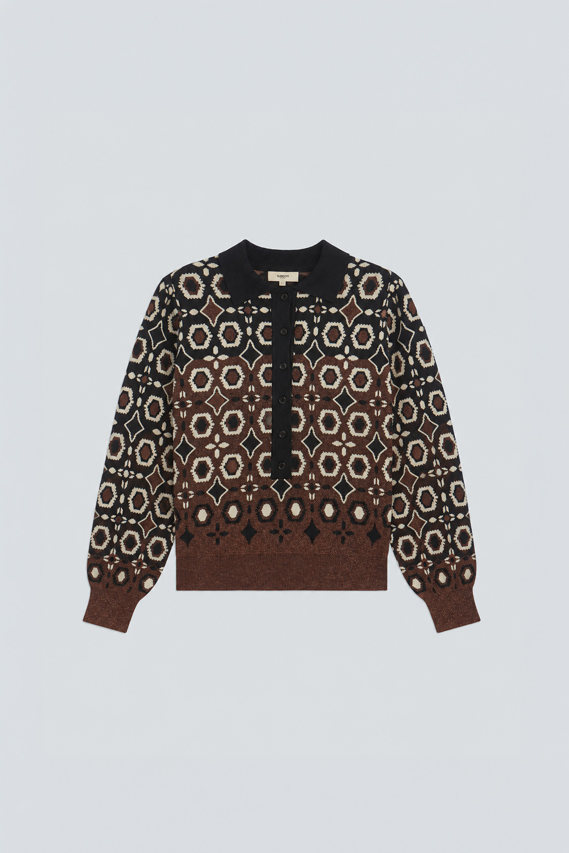 PALMAROS Fancy jacquard polo jumper BLACK