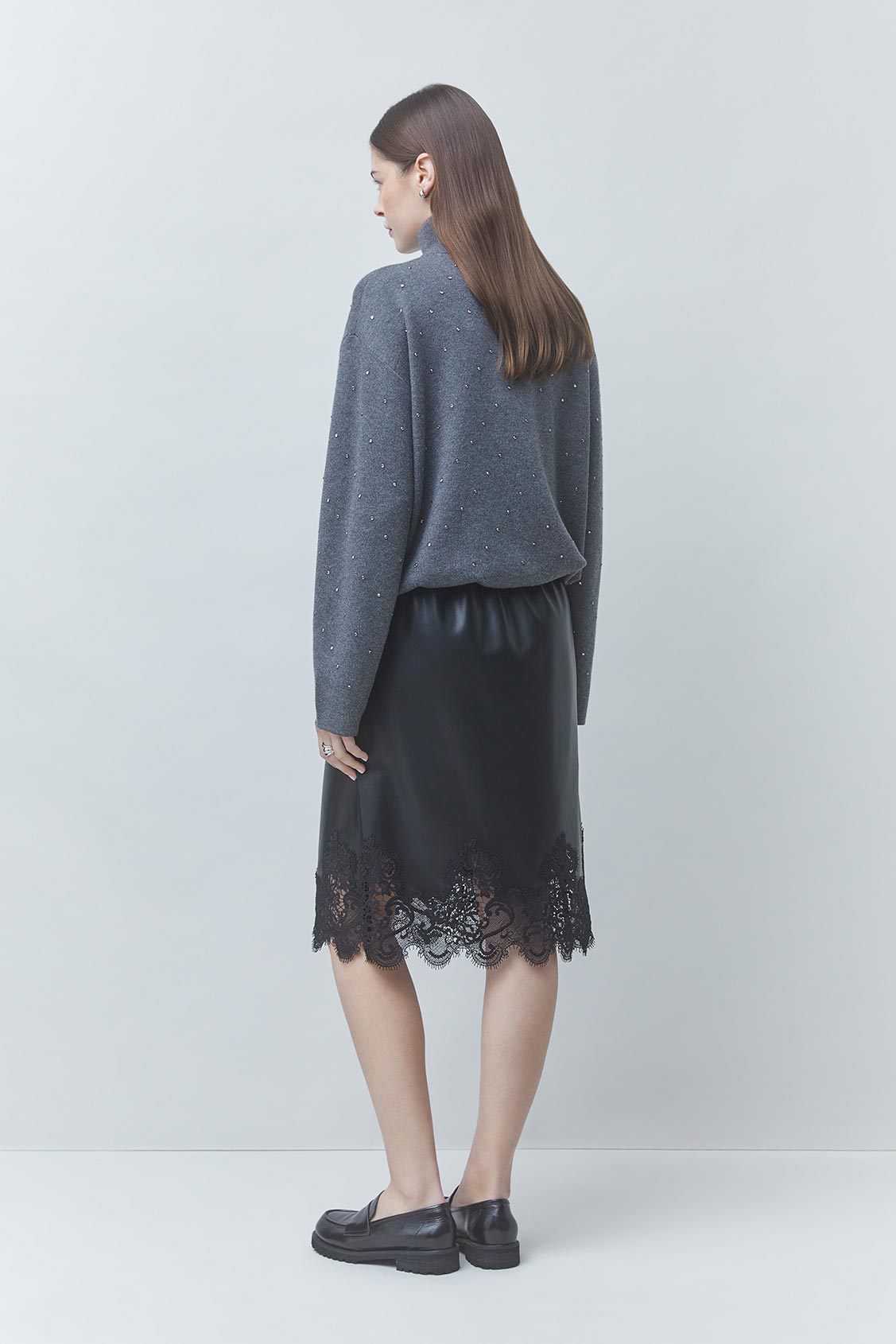 PRISTO Short hoodie with rhinestone details Carbon