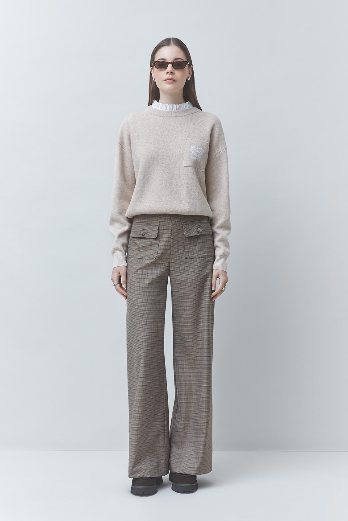 PACOLI Beige wool jumper with collar detail BEIGE