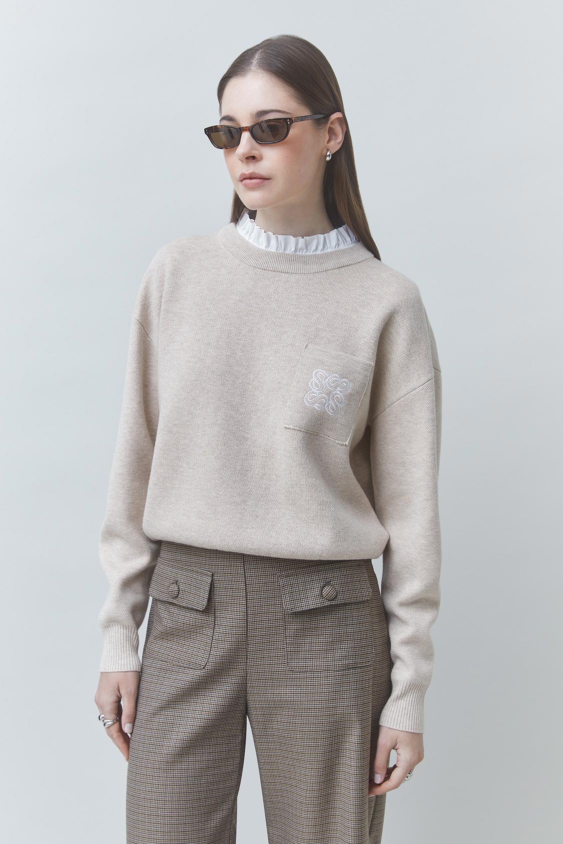 PACOLI Beige wool jumper with collar detail BEIGE