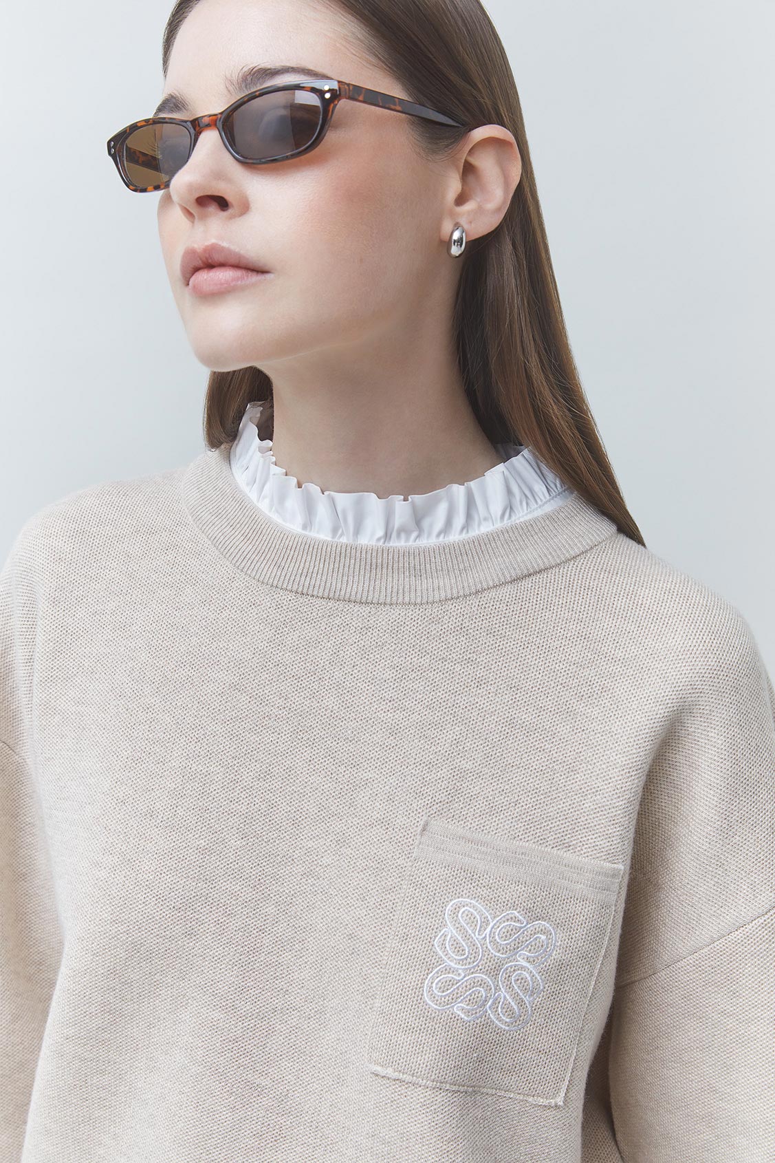PACOLI Beige wool jumper with collar detail BEIGE