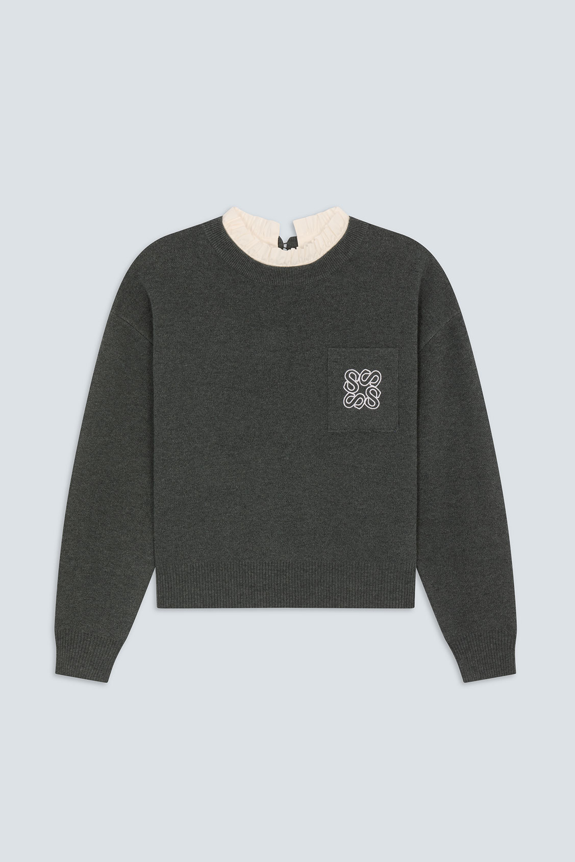 PACOLI Carbon wool jumper with collar detail Carbon