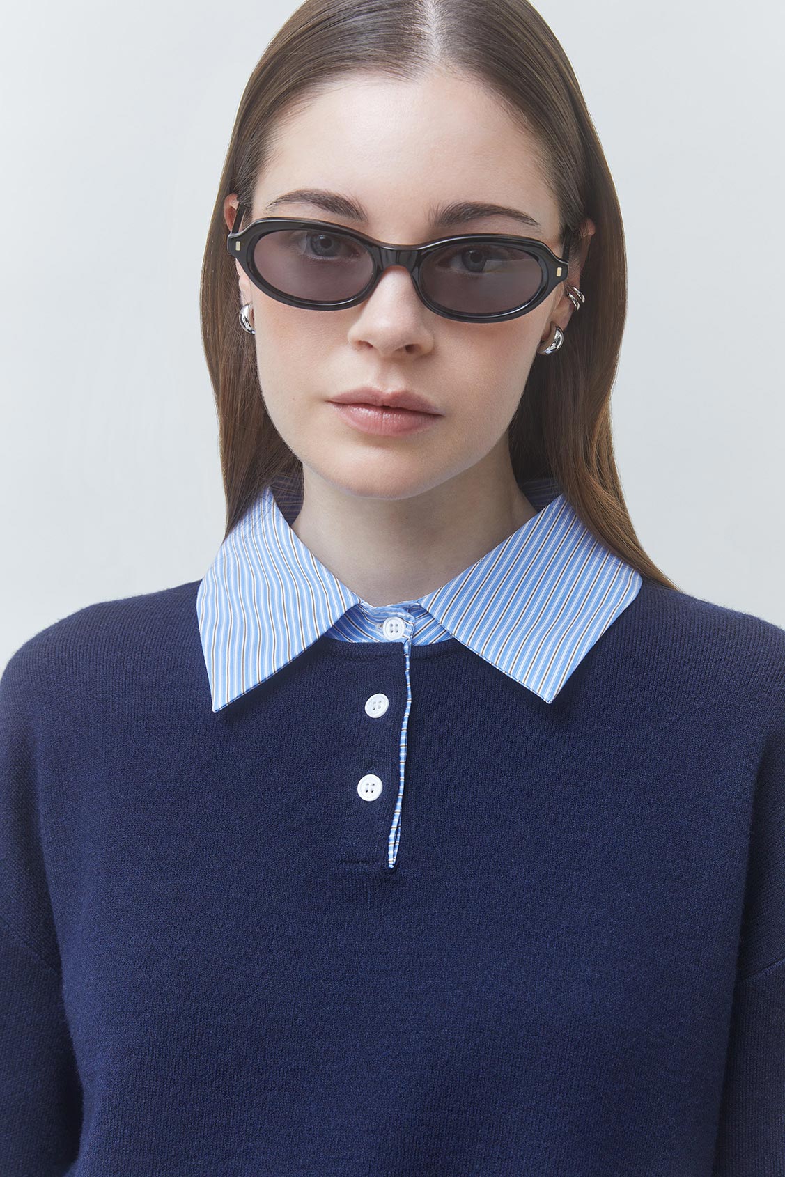 PAULIN Two-tone polo jumper DEEP BLUE