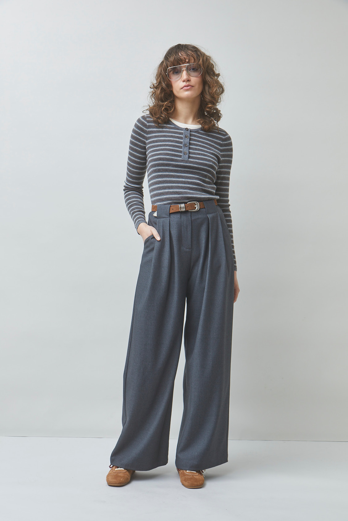 PANDOLI Striped thin jumper Heather grey