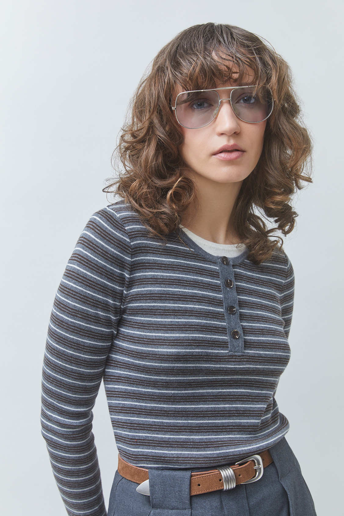 PANDOLI Striped thin jumper Heather grey