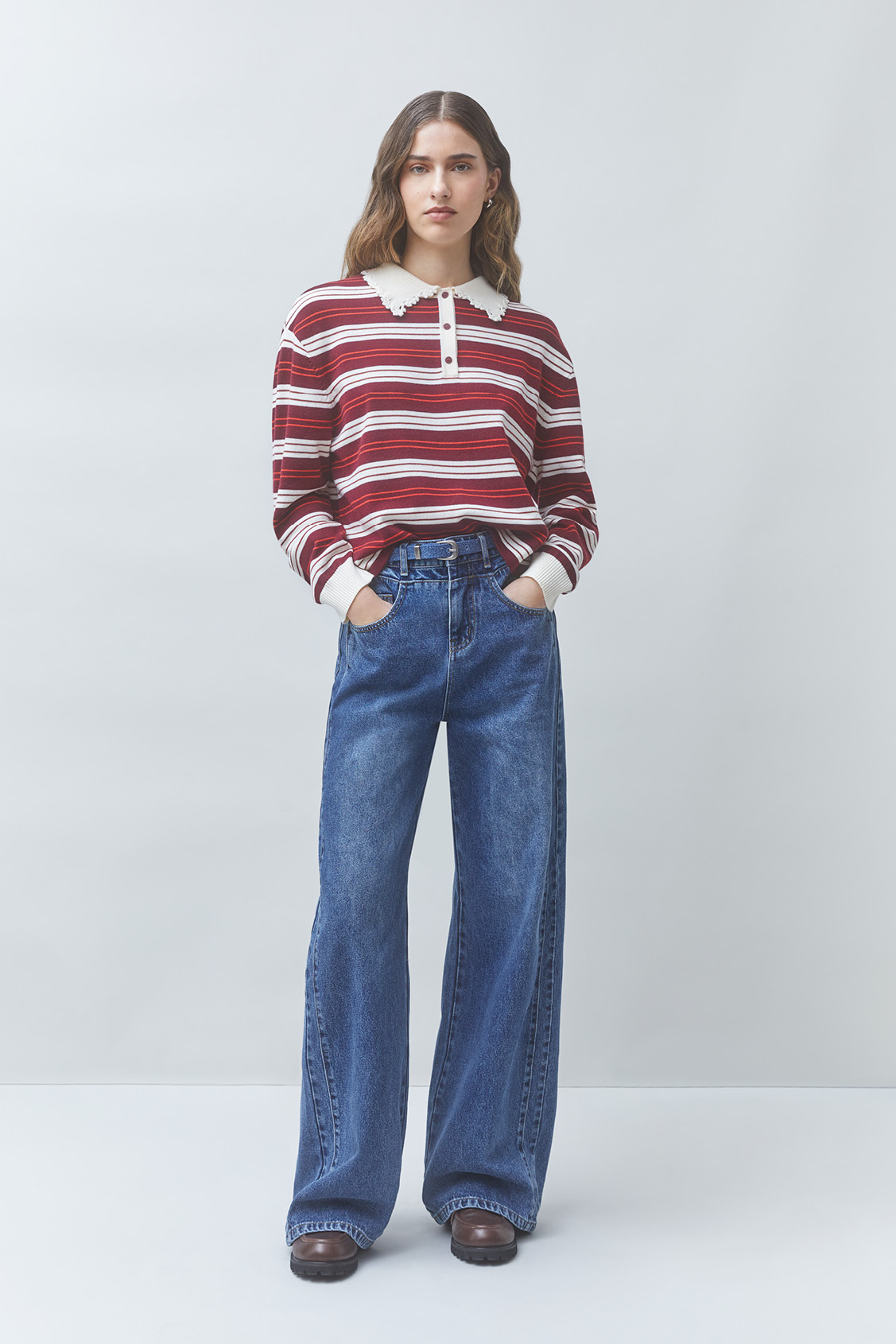 PREGO Striped polo jumper BOURGOGNE