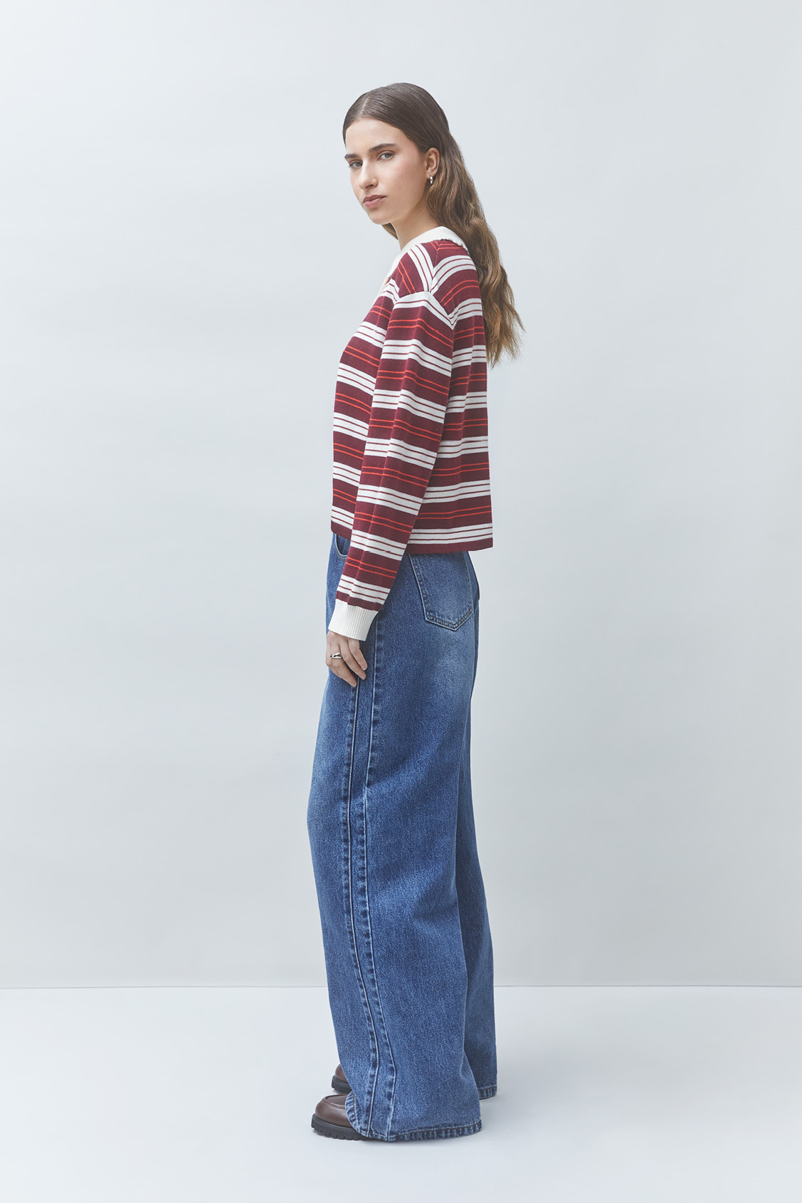 PREGO Striped polo jumper BOURGOGNE