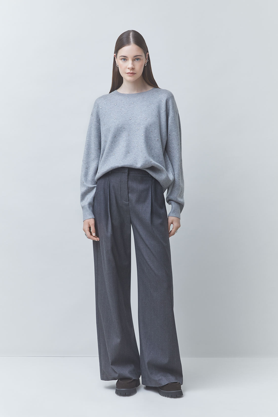PAYETI Rhinestones jumper with the open cross-back Heather grey