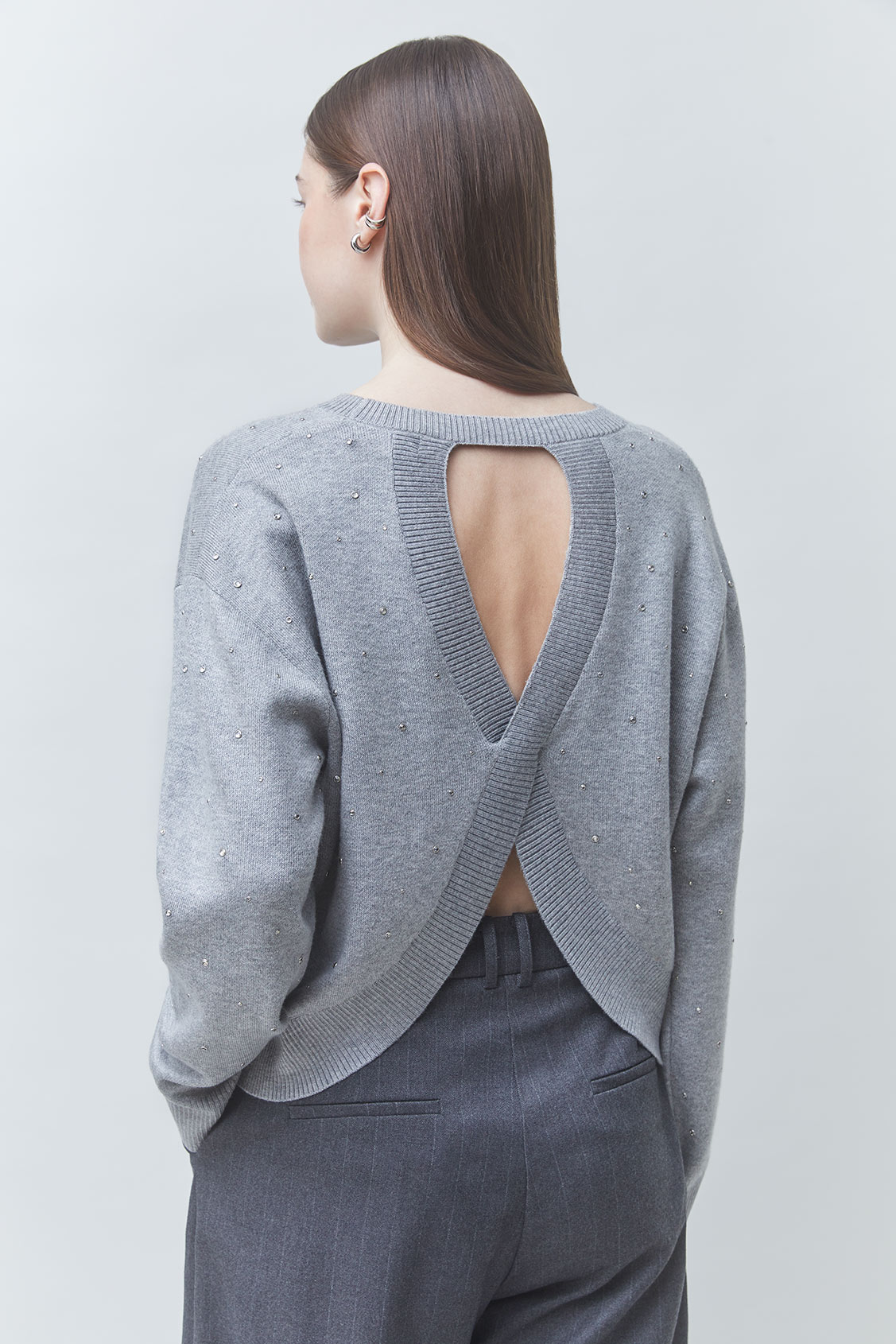PAYETI Rhinestones jumper with the open cross-back Heather grey