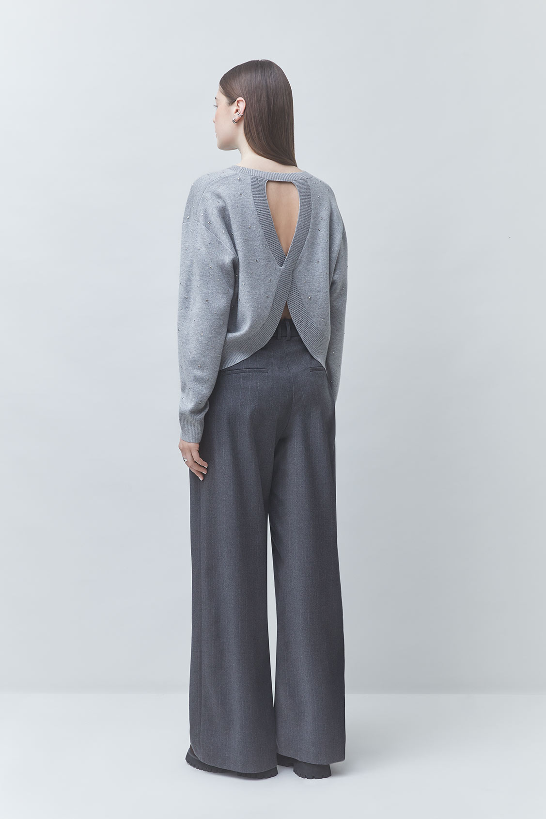 PAYETI Rhinestones jumper with the open cross-back Heather grey